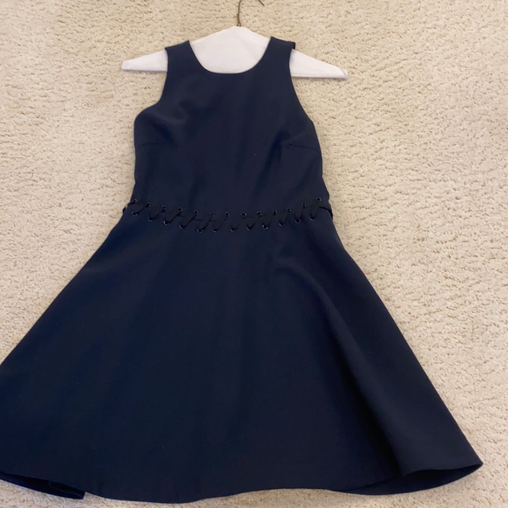 Navy A-line dress with black details